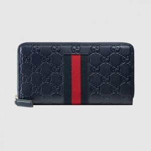 Gucci GG Supreme Monogram Web Zip Around Wallet in Navy